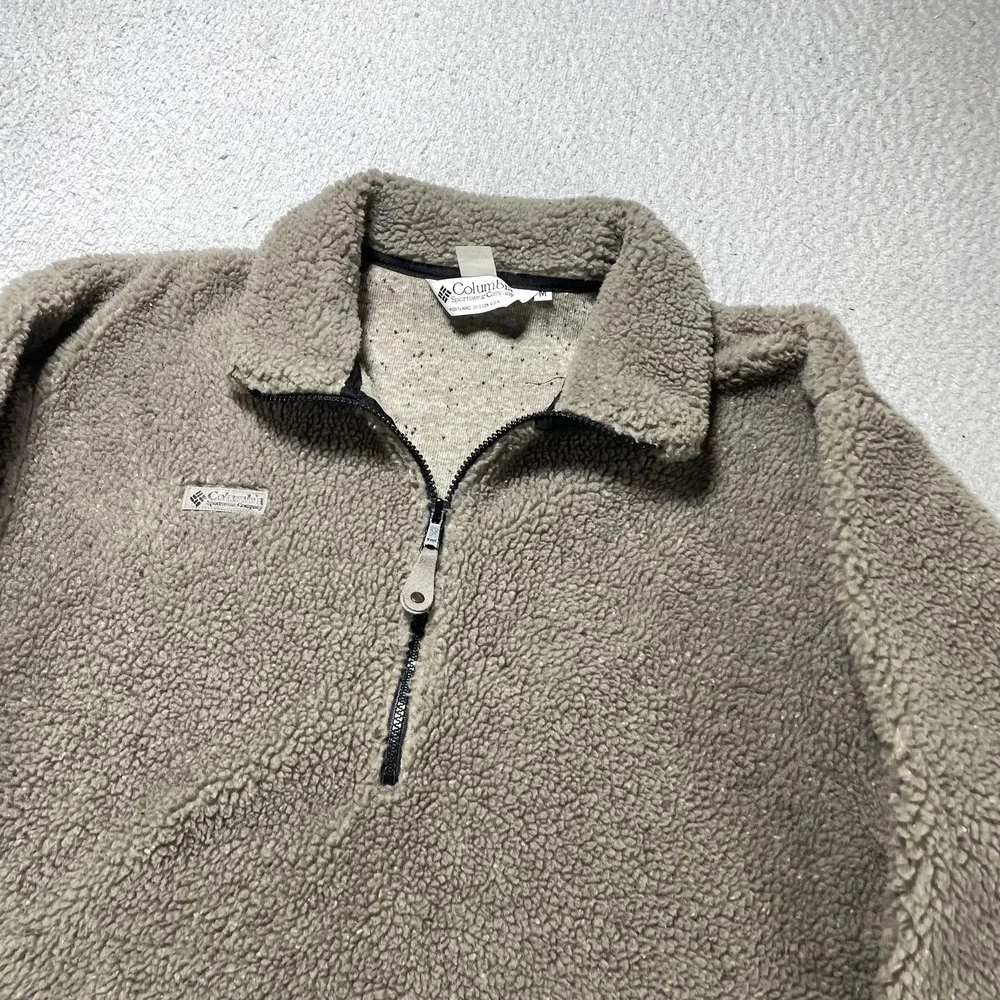 Vintage Columbia Jacket Mens Medium Brown‎ Sherpa Fleece 1/4 Zip Made In USA